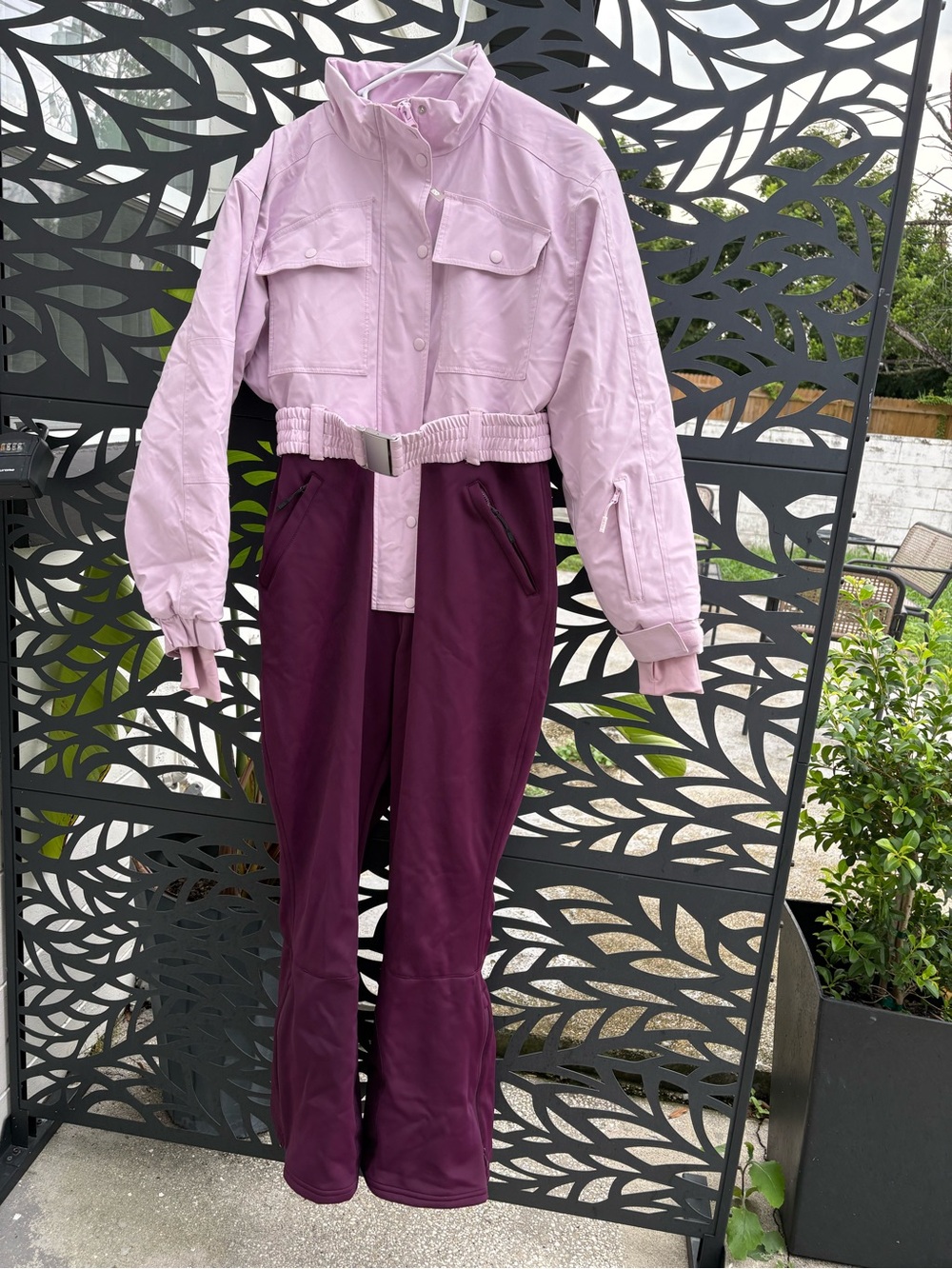 ASOS Two-Tone Ski Jumpsuit in Light Pink and Plum large